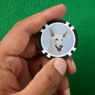 White Shepherd Painting - Cute Original Dog Art Poker Chips