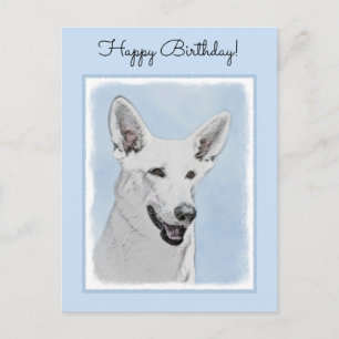 White Shepherd Painting - Cute Original Dog Art Postcard