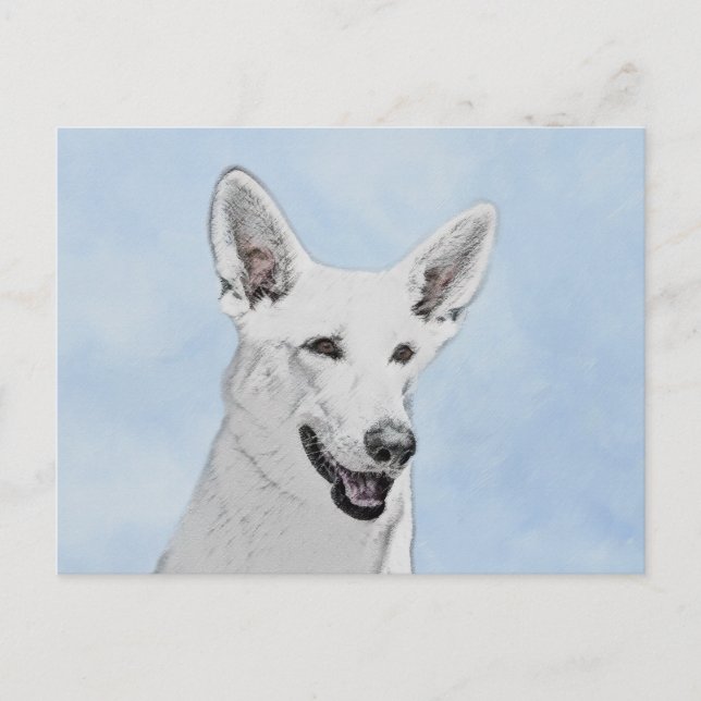 White Shepherd Painting - Cute Original Dog Art Postcard (Front)