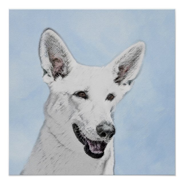 White Shepherd Painting - Cute Original Dog Art Poster (Front)