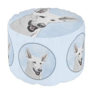 White Shepherd Painting - Cute Original Dog Art Pouf