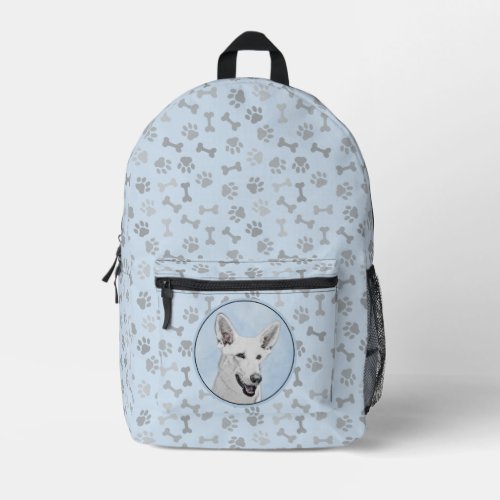White Shepherd Painting _ Cute Original Dog Art Printed Backpack