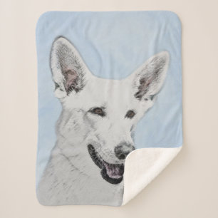 White Shepherd Painting - Cute Original Dog Art Sherpa Blanket
