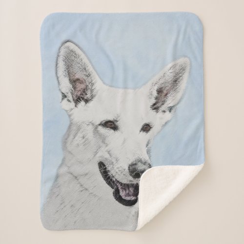 White Shepherd Painting _ Cute Original Dog Art Sherpa Blanket