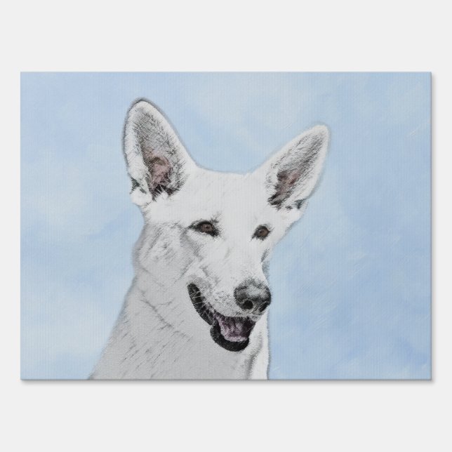 White Shepherd Painting - Cute Original Dog Art Sign (Front)