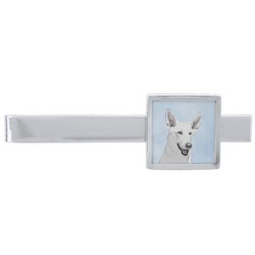 White Shepherd Painting _ Cute Original Dog Art Silver Finish Tie Bar