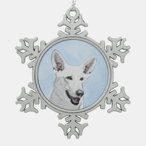 White Shepherd Painting _ Cute Original Dog Art Snowflake Pewter Christmas Ornament