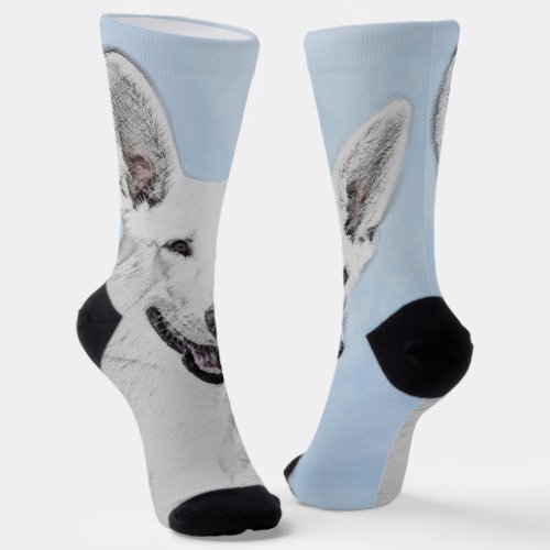 White Shepherd Painting _ Cute Original Dog Art Socks