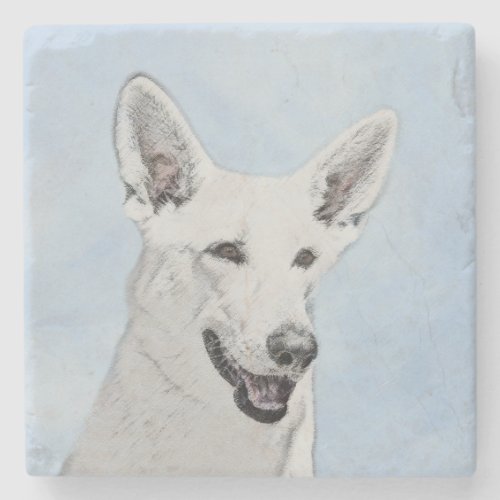 White Shepherd Painting _ Cute Original Dog Art Stone Coaster