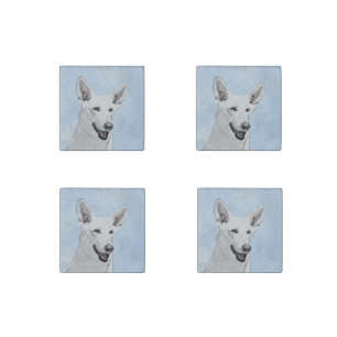 White Shepherd Painting - Cute Original Dog Art Stone Magnet