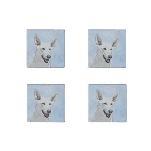 White Shepherd Painting _ Cute Original Dog Art Stone Magnet