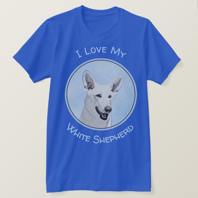White Shepherd Painting - Cute Original Dog Art T-Shirt (Design Front)