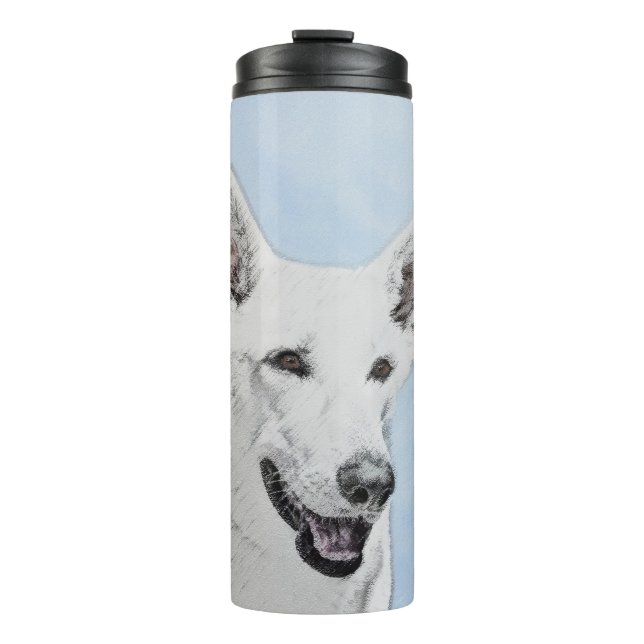 White Shepherd Painting - Cute Original Dog Art Thermal Tumbler (Front)