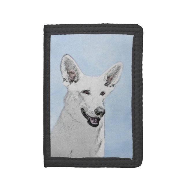 White Shepherd Painting - Cute Original Dog Art Tri-fold Wallet (Front Vertical)