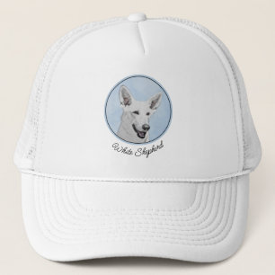 White Shepherd Painting - Cute Original Dog Art Trucker Hat