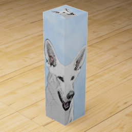 White Shepherd Painting - Cute Original Dog Art Wine Box