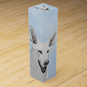 White Shepherd Painting - Cute Original Dog Art Wine Box