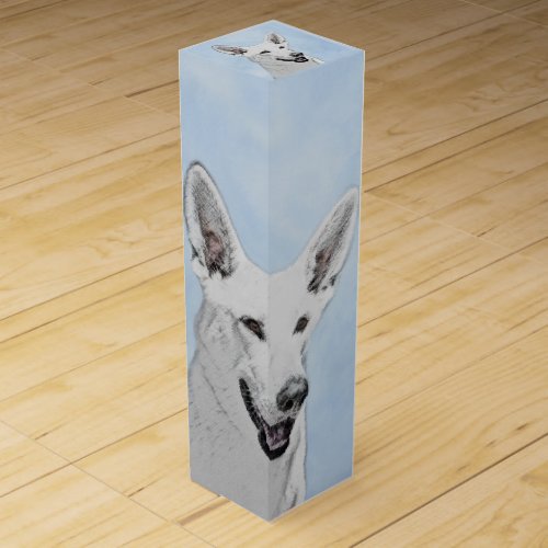 White Shepherd Painting _ Cute Original Dog Art Wine Box