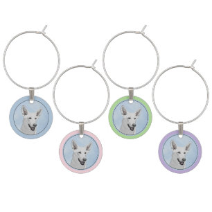 White Shepherd Painting - Cute Original Dog Art Wine Charm
