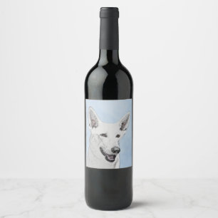 White Shepherd Painting - Cute Original Dog Art Wine Label