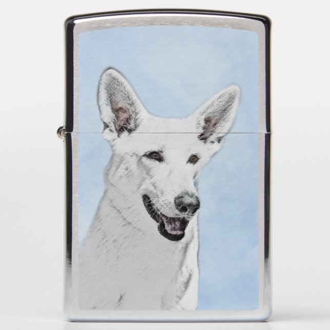 White Shepherd Painting - Cute Original Dog Art Zippo Lighter (Front)