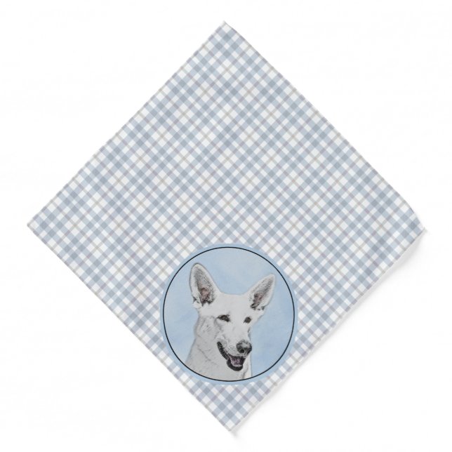 White Shepherd Painting Cute Original Pet Dog Art Bandana (Front)
