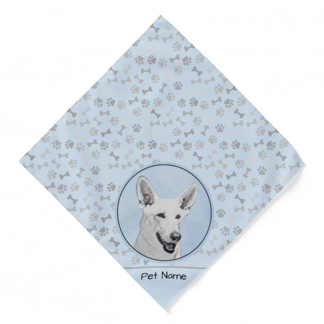 White Shepherd Painting Cute Original Pet Dog Art Bandana (Front)