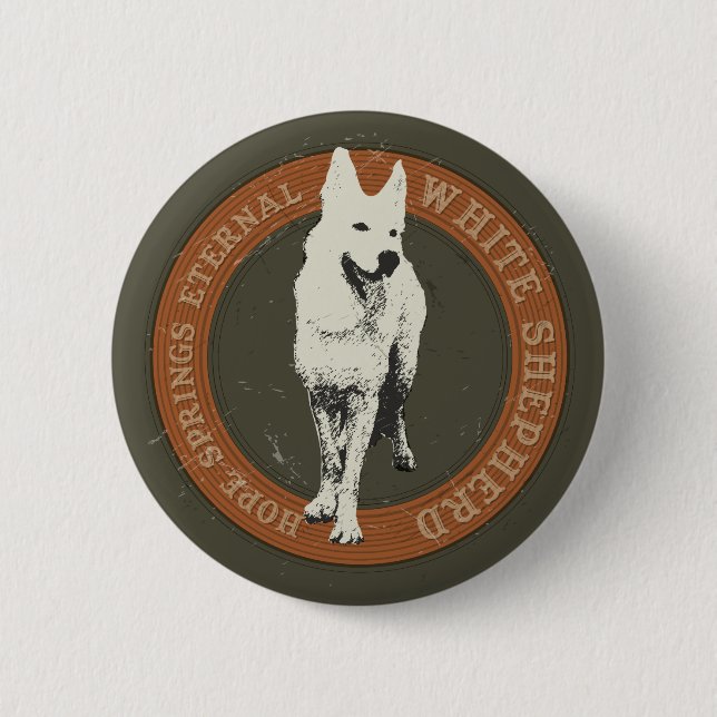 White Shepherd Pinback Button (Front)