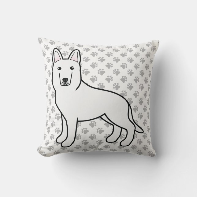 White Shepherd / White German Shepherd Dog & Paws Throw Pillow (Front)