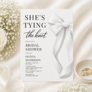 White She's Tying The Knot Bow Bridal Shower Invitation