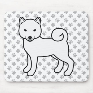 White Shiba Inu Cartoon Dog &amp; Paws Mouse Pad