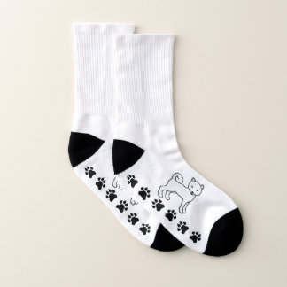 White Shiba Inu Cartoon Dog &amp; Paws Socks