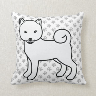 White Shiba Inu Cartoon Dog &amp; Paws Throw Pillow