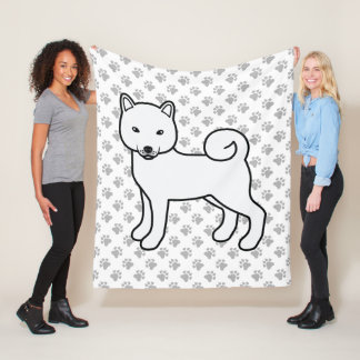 White Shiba Inu Cute Cartoon Dog And Paws Fleece Blanket