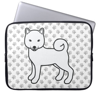 White Shiba Inu Cute Cartoon Dog Illustration Laptop Sleeve