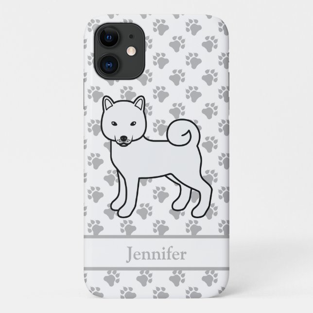White Shiba Inu Cute Cartoon Dog & Name Case-Mate iPhone Case (Back)