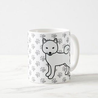 White Shiba Inu Cute Cartoon Dog &amp; Paws Coffee Mug