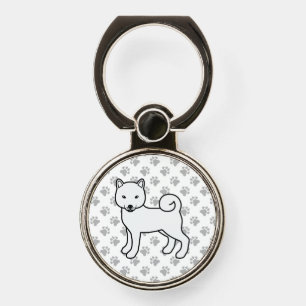 White Shiba Inu Cute Cartoon Dog & Paws Phone Ring Stand