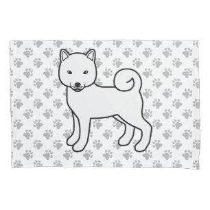 White Shiba Inu Cute Cartoon Dog & Paws Pillow Case