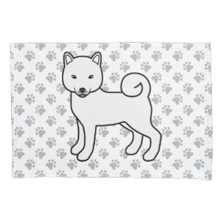 White Shiba Inu Cute Cartoon Dog &amp; Paws Pillow Case