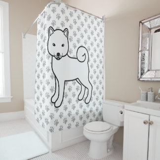 White Shiba Inu Cute Cartoon Dog &amp; Paws Shower Curtain