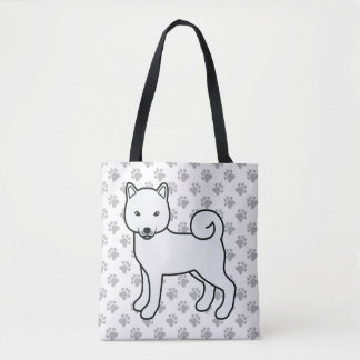 White Shiba Inu Cute Cartoon Dog &amp; Paws Tote Bag