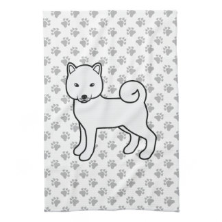 White Shiba Inu Cute Dog With Paws Pattern Kitchen Towel