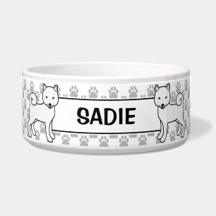 White Shiba Inu Cute Dog With Pet's Name Bowl