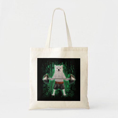 White Shiba Inu Dog Weightlifting in Cyber Fitness Tote Bag