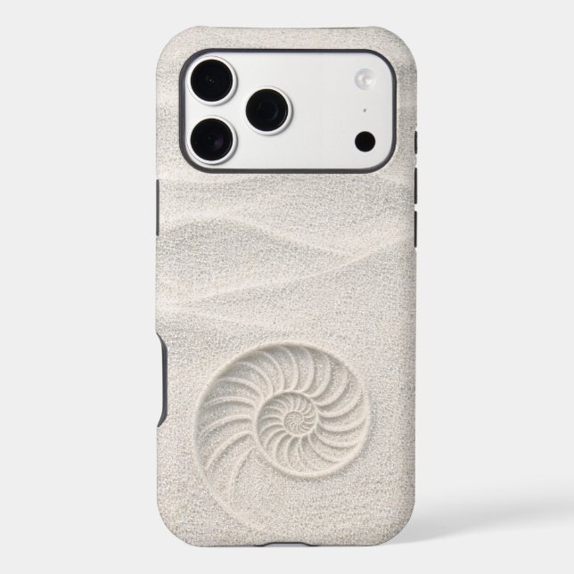 White Shimmer Sand Nautilus Shell Coastal  iPhone Case (Back)