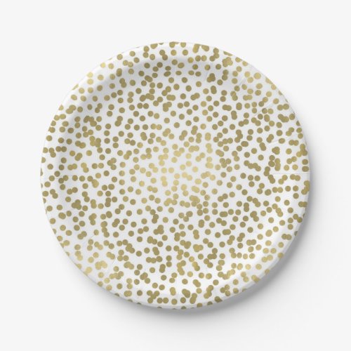 White  Shiny Gold Dots Confetti Elegant Chic Glam Paper Plates