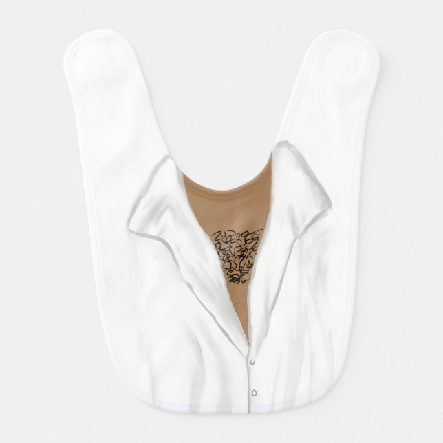 White Shirt and Chest Hair Baby Bib (Front)