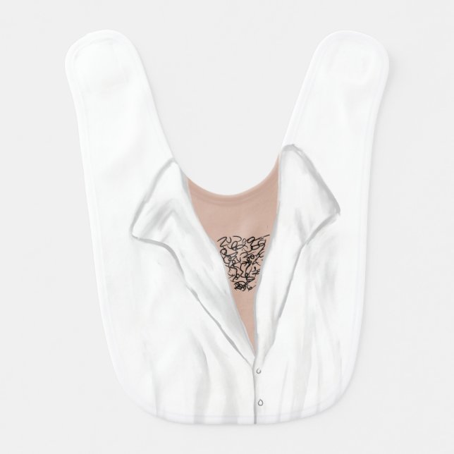 White Shirt and Chest Hair Baby Bib (Front)