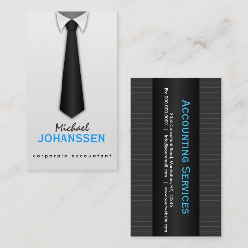 White Shirt Black Tie Accountant Business Cards